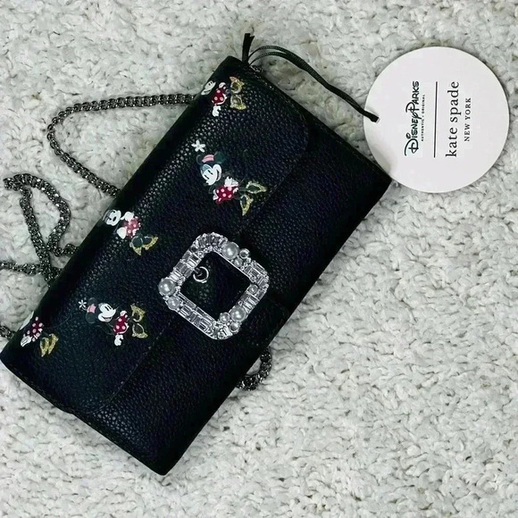 KATE SPADE DISNEY PARKS MINNIE MOUSE LEATHER WALLET CROSSBODY BAG NWT - Picture 4 of 13